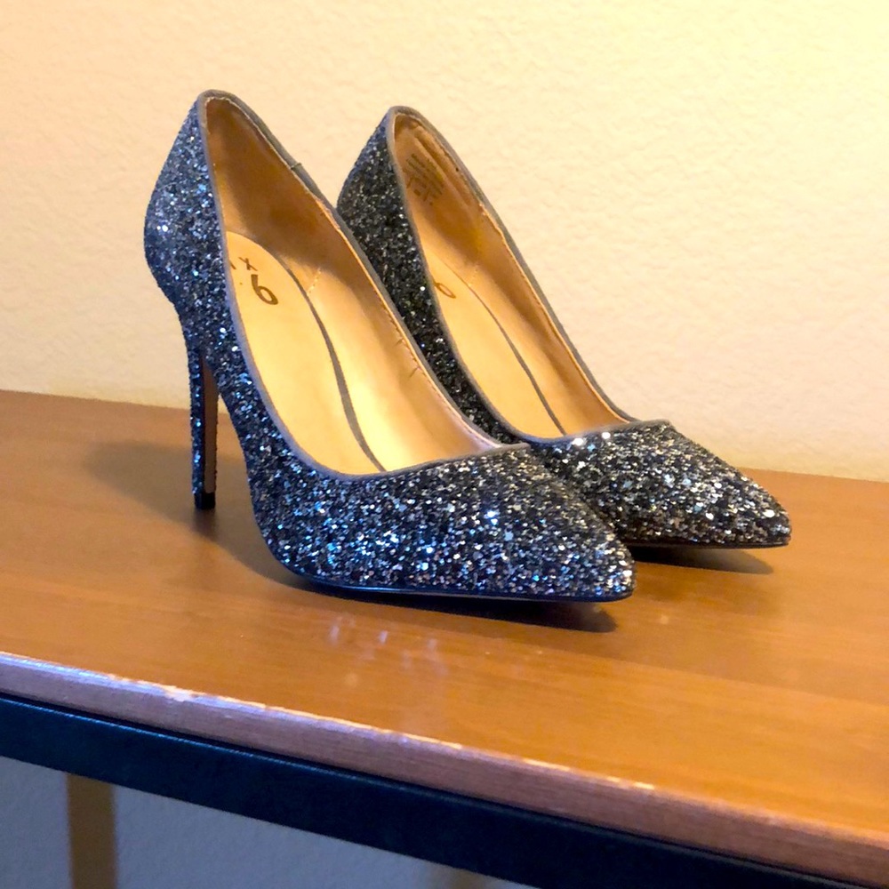 Black and silver glitter heels